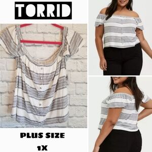 Torrid Super Soft Off Shoulder Cropped Knit Blouse Striped Plus Size Top 1X New